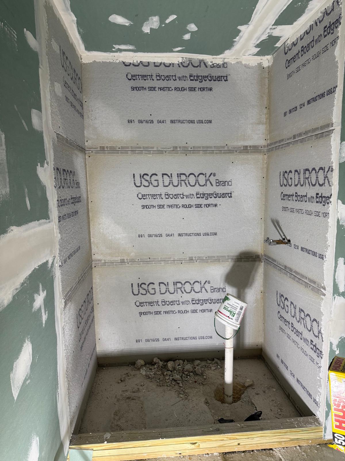 Shower remodel — Durock prep